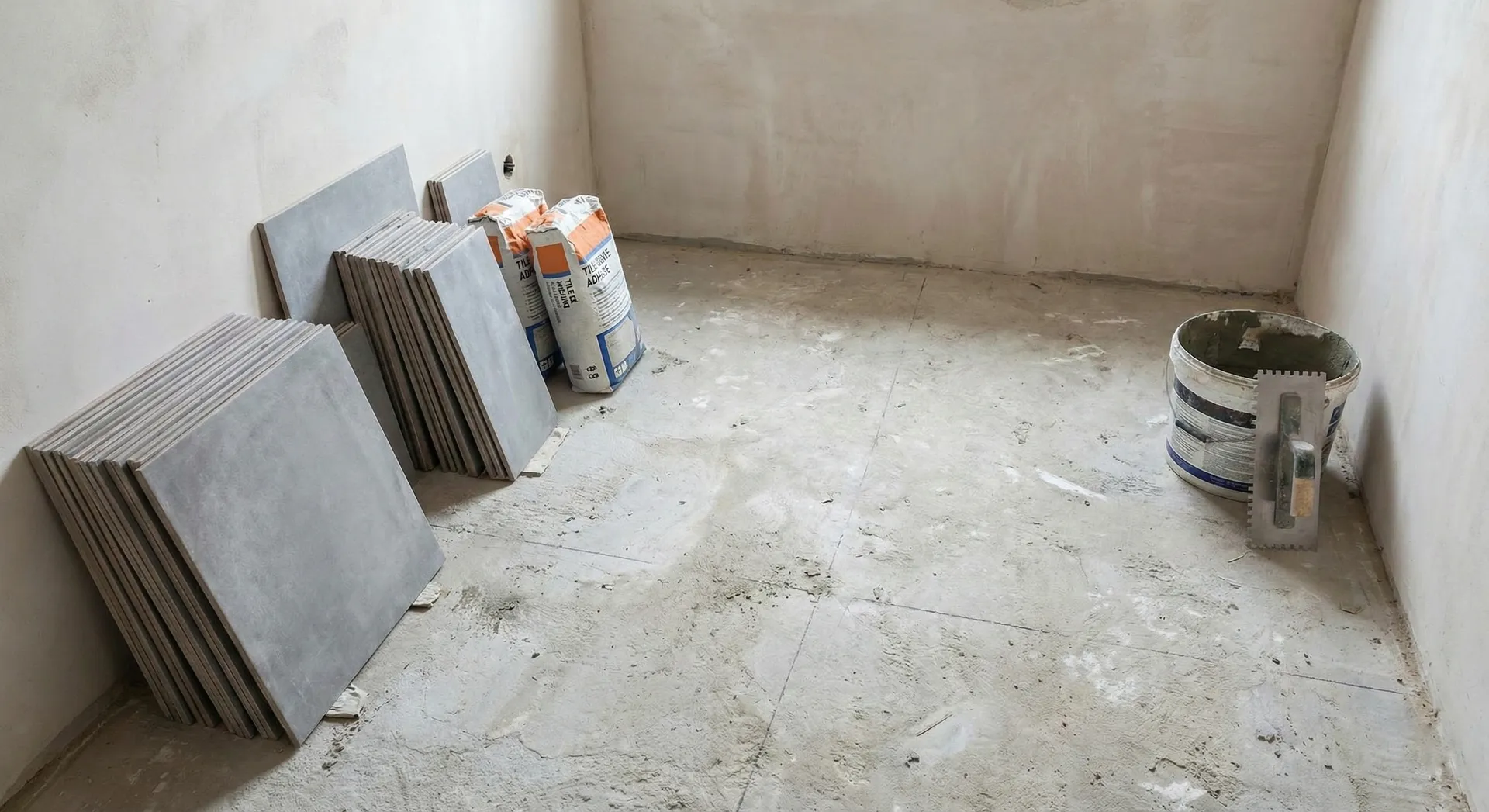 Avant travaux de carrelage - sol brut à Mulhouse